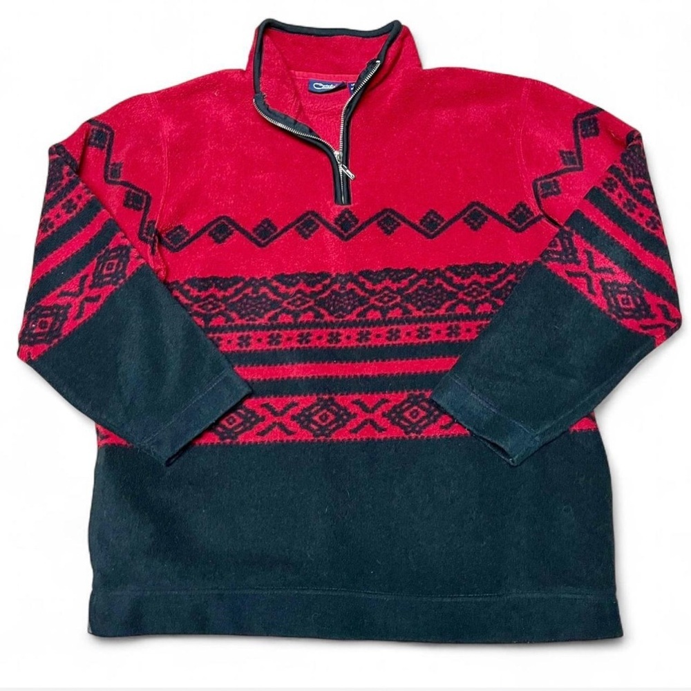 Vintage Catalina Women’s XL Red Aztec Quarter Zip Fleece Winter Sweater